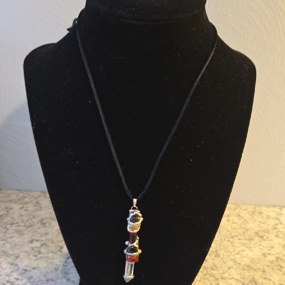 Elegant Dual Crystal Pendant Cord Necklace